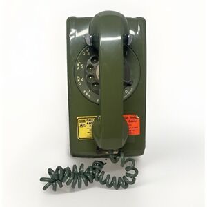 Vintage 1965 Western Electric 554 Rotary Wall Phone Olive Green 172C Mounting